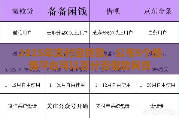 2025年支付宝贷款，公布5个最新平台可以百分百借款网贷