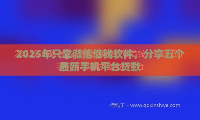 2025年只靠微信借钱软件，分享五个最新手机平台贷款