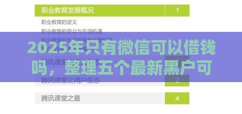 2025年只有微信可以借钱吗，整理五个最新黑户可以在平台上借到钱