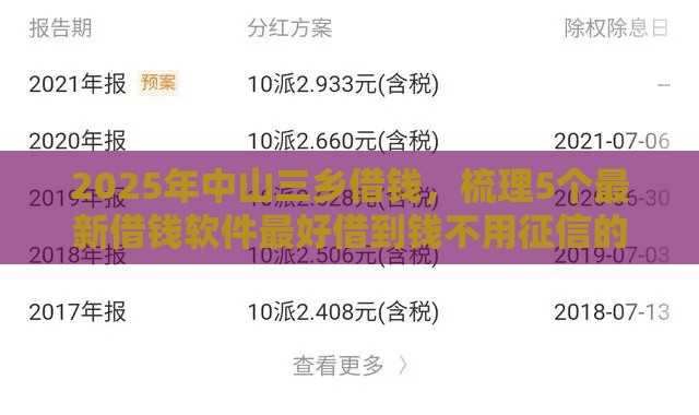 2025年中山三乡借钱，梳理5个最新借钱软件最好借到钱不用征信的