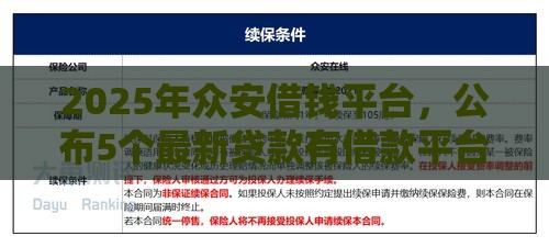 2025年众安借钱平台，公布5个最新贷款有借款平台