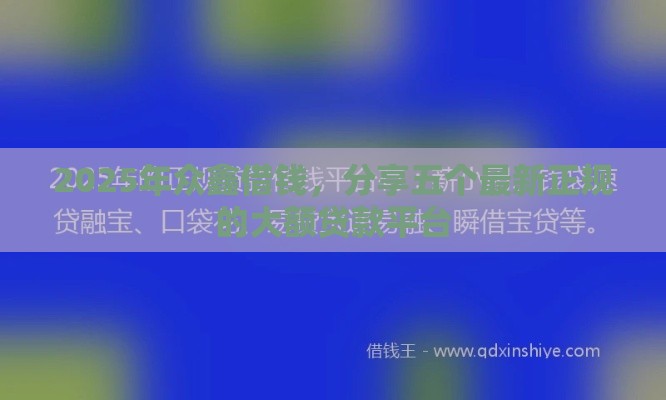2025年众鑫借钱，分享五个最新正规的大额贷款平台