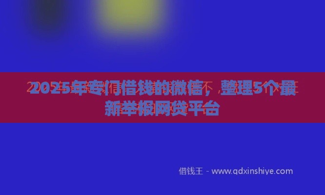 2025年专门借钱的微信，整理5个最新举报网贷平台
