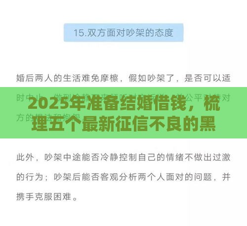 2025年准备结婚借钱，梳理五个最新征信不良的黑户在平台可以借款
