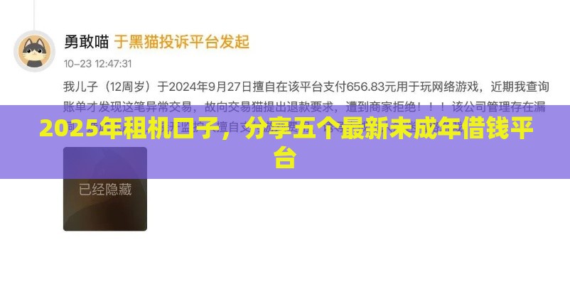 2025年租机口子，分享五个最新未成年借钱平台