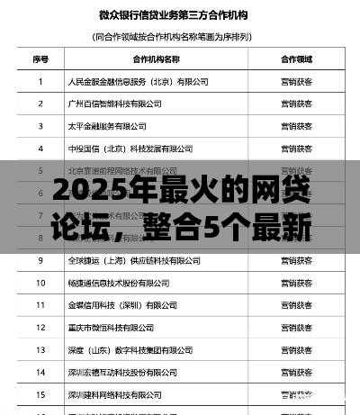 2025年最火的网贷论坛，整合5个最新第三方贷款平台