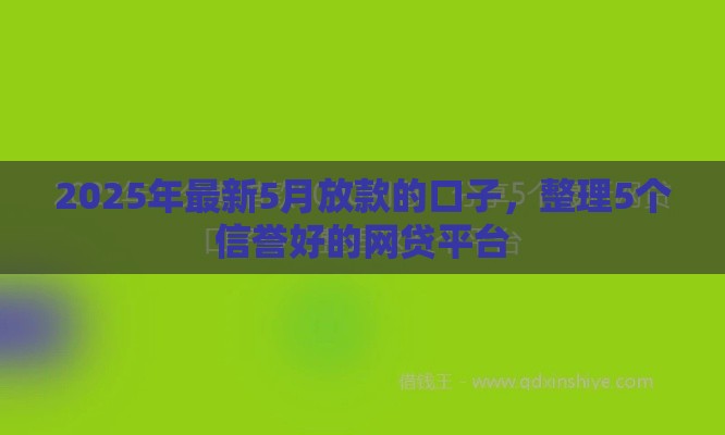 2025年最新5月放款的口子，整理5个信誉好的网贷平台