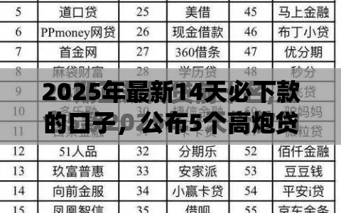 2025年最新14天必下款的口子，公布5个高炮贷款app平台