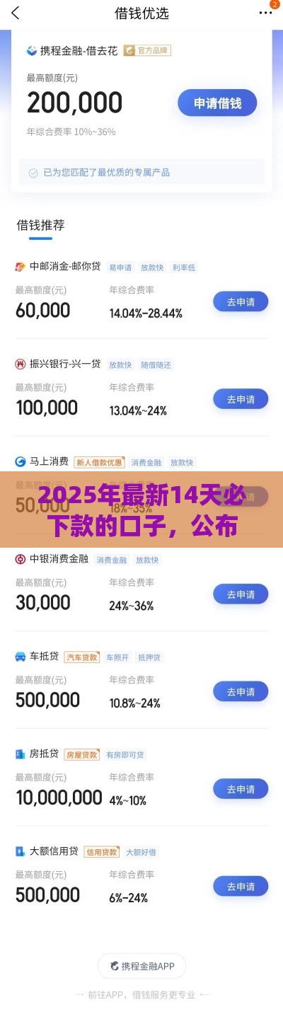 2025年最新14天必下款的口子，公布5个高炮贷款app平台