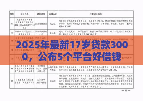 2025年最新17岁贷款3000，公布5个平台好借钱