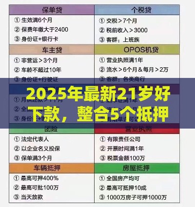 2025年最新21岁好下款，整合5个抵押贷款平台