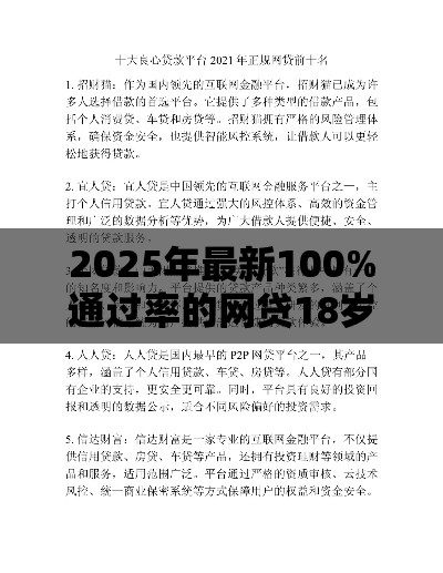 2025年最新100%通过率的网贷18岁的，分享5个民间贷款平台
