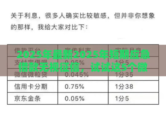 2025年最新2025年短期应急借款无视征信，试试这5个微信有什么借钱平台