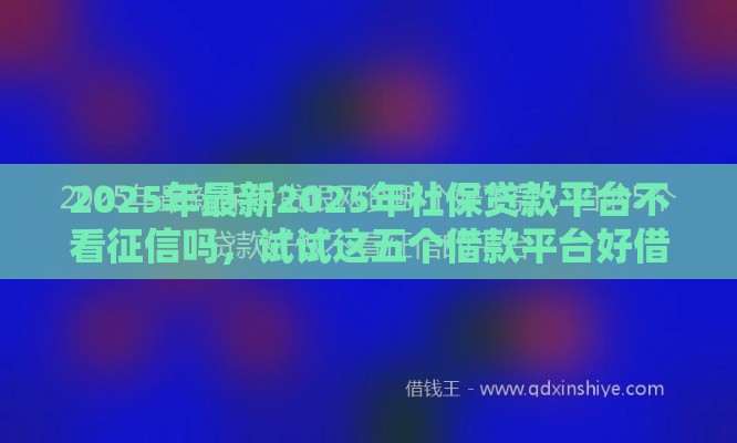 2025年最新2025年社保贷款平台不看征信吗，试试这五个借款平台好借钱