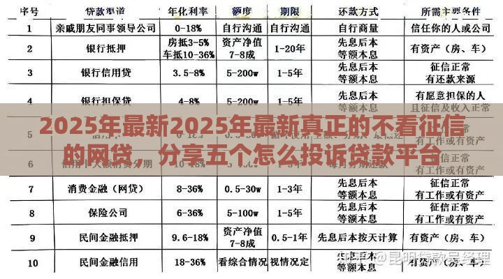 2025年最新2025年最新真正的不看征信的网贷，分享五个怎么投诉贷款平台