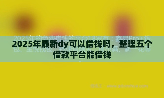 2025年最新dy可以借钱吗，整理五个借款平台能借钱