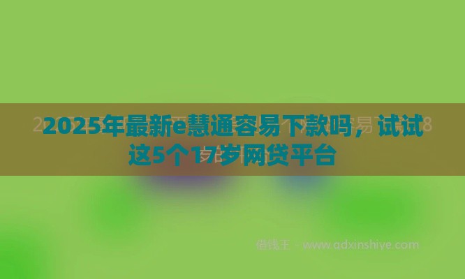 2025年最新e慧通容易下款吗，试试这5个17岁网贷平台