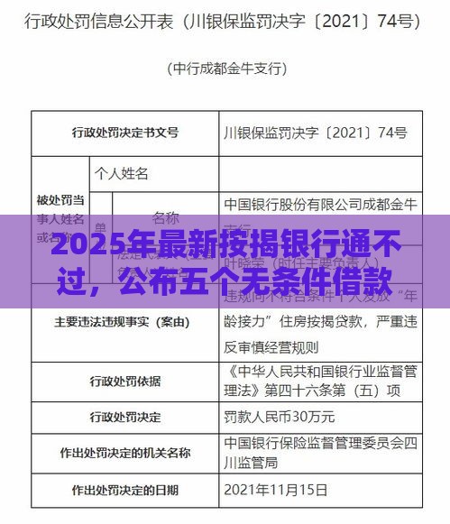 2025年最新按揭银行通不过，公布五个无条件借款的软件