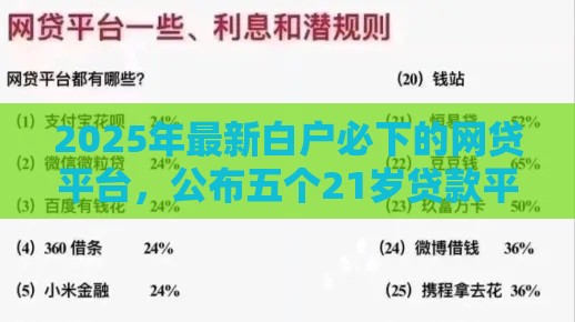 2025年最新白户必下的网贷平台，公布五个21岁贷款平台