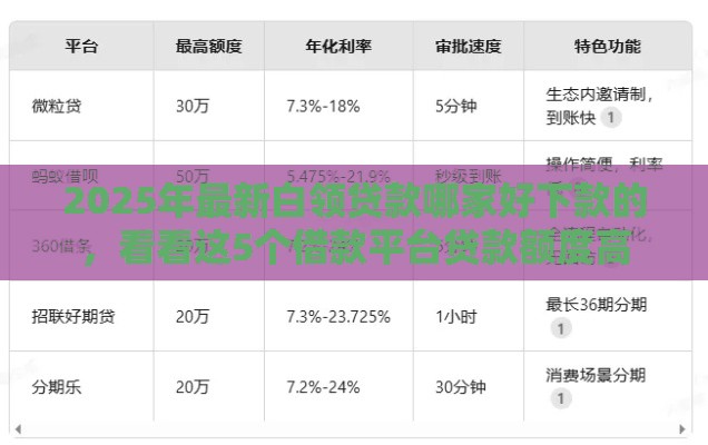 2025年最新白领贷款哪家好下款的，看看这5个借款平台贷款额度高