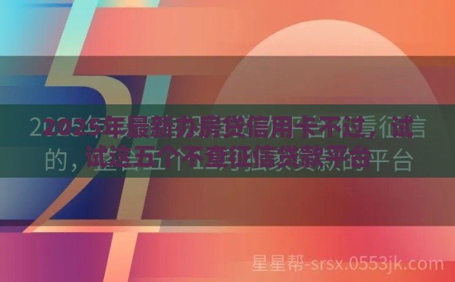 2025年最新办房贷信用卡不过，试试这五个不查征信贷款平台