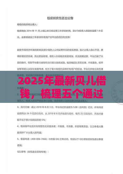 2025年最新贝儿借钱，梳理五个通过高的借款平台