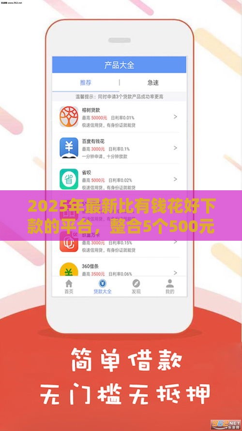 2025年最新比有钱花好下款的平台，整合5个500元借款平台好借钱