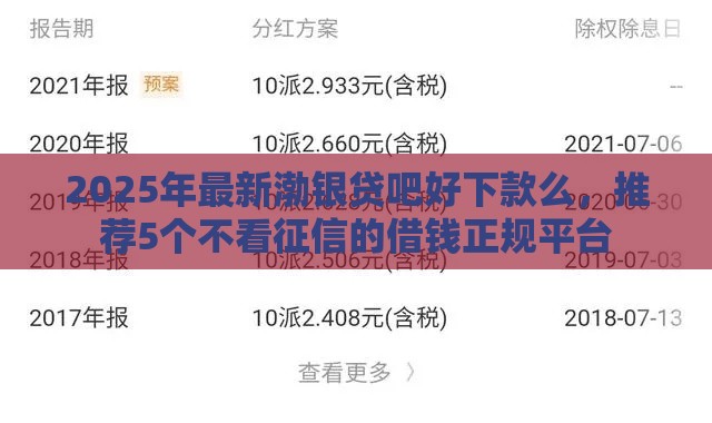 2025年最新渤银贷吧好下款么，推荐5个不看征信的借钱正规平台