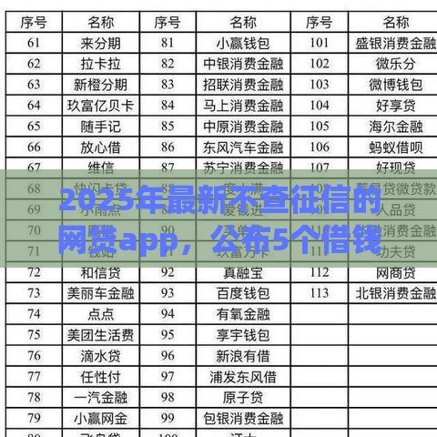 2025年最新不查征信的网贷app，公布5个借钱快的平台
