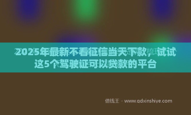2025年最新不看征信当天下款，试试这5个驾驶证可以贷款的平台