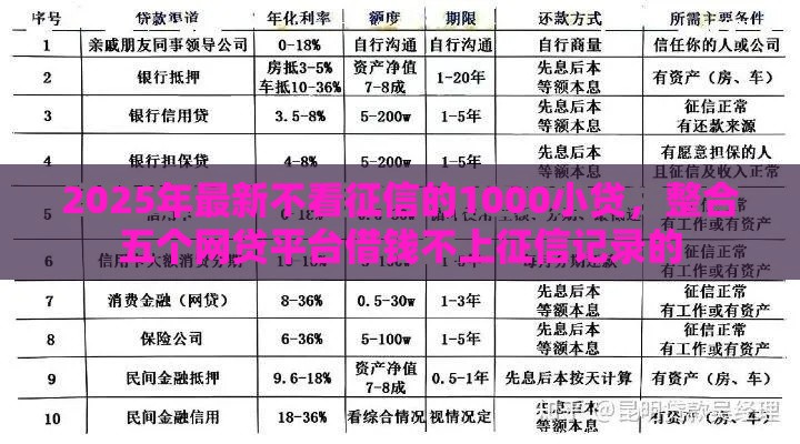 2025年最新不看征信的1000小贷，整合五个网贷平台借钱不上征信记录的