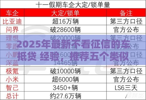 2025年最新不看征信的车抵贷 经验，推荐五个类似花薪的30天借款平台