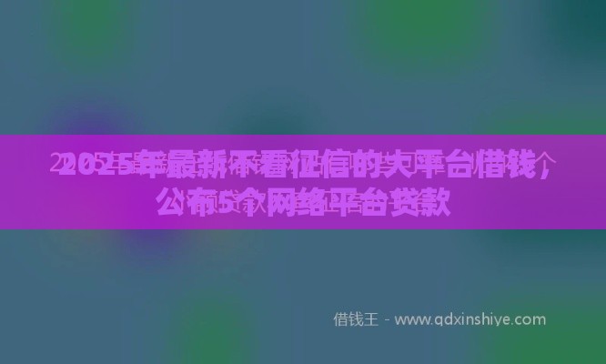 2025年最新不看征信的大平台借钱，公布5个网络平台贷款