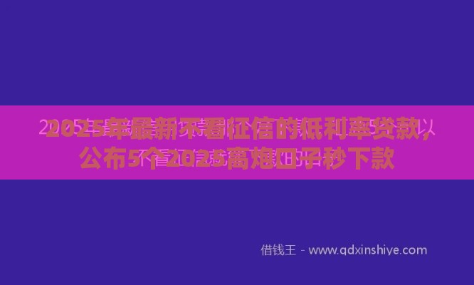 2025年最新不看征信的低利率贷款，公布5个2025高炮口子秒下款