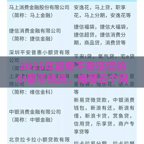 2025年最新不看征信的小额手机贷，推荐五个网贷借钱平台好