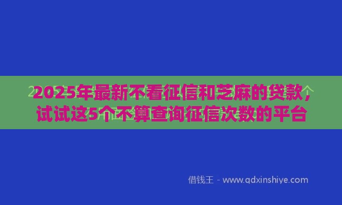 2025年最新不看征信和芝麻的贷款，试试这5个不算查询征信次数的平台