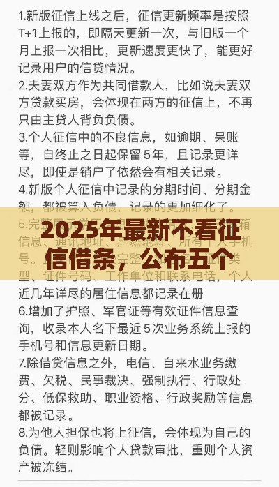2025年最新不看征信借条，公布五个借款软件