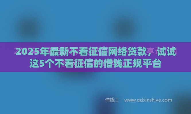 2025年最新不看征信网络贷款，试试这5个不看征信的借钱正规平台