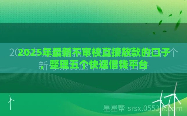 2025年最新不审核直接放款的口子，整理五个快速借钱平台