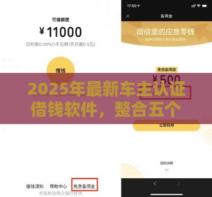 2025年最新车主认证借钱软件，整合五个微信能借钱的平台