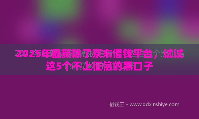 2025年最新除了京东借钱平台，试试这5个不上征信的黑口子