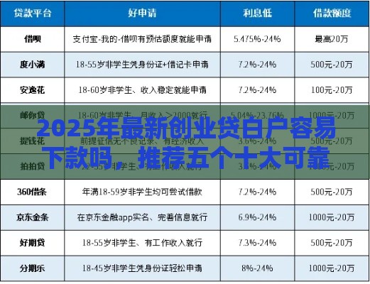 2025年最新创业贷白户容易下款吗，推荐五个十大可靠的借钱平台