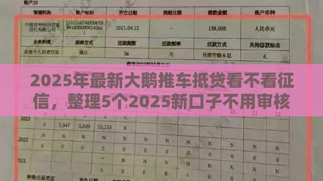 2025年最新大鹅推车抵贷看不看征信，整理5个2025新口子不用审核的方法