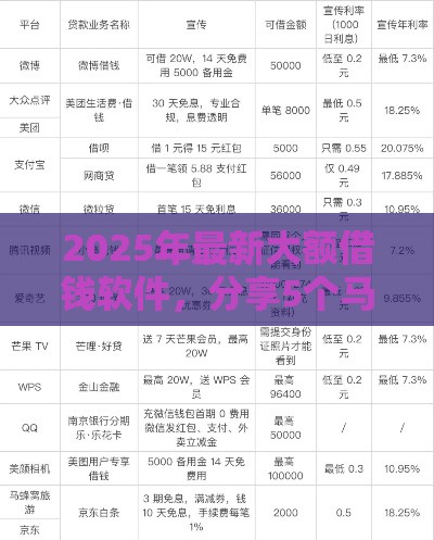 2025年最新大额借钱软件，分享5个马云贷款平台