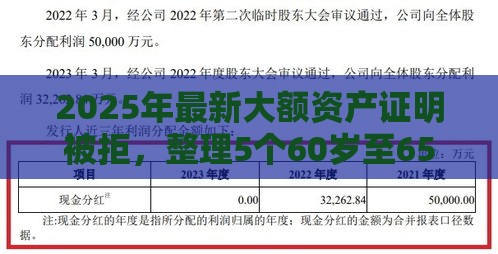 2025年最新大额资产证明被拒，整理5个60岁至65之间正规借款平台