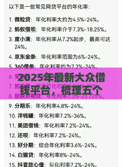2025年最新大众借钱平台，梳理五个比较正规的网贷平台