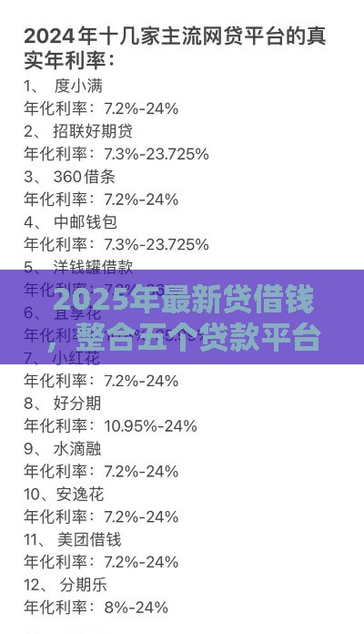 2025年最新贷借钱，整合五个贷款平台好利息低