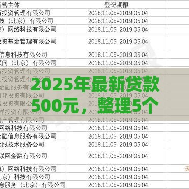 2025年最新贷款500元，整理5个网贷平台容易通过