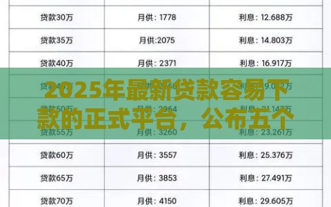 2025年最新贷款容易下款的正式平台，公布五个17岁贷款平台秒到账