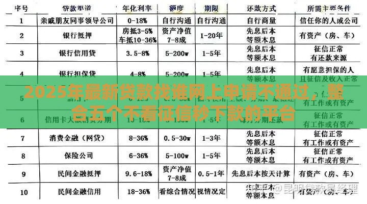 2025年最新贷款找谁网上申请不通过，整合五个不看征信秒下款的平台